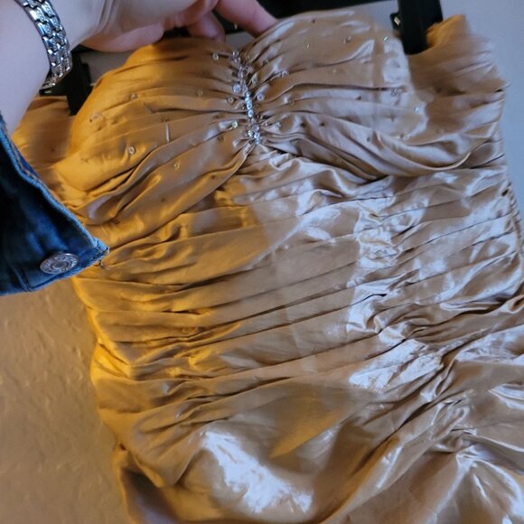 Lenovia Strapless Gold Ruched Gown size XL - Picture 2 of 9